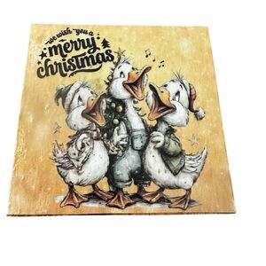 Handcrafted Merry Christmas Duck Trio Drink Coaster